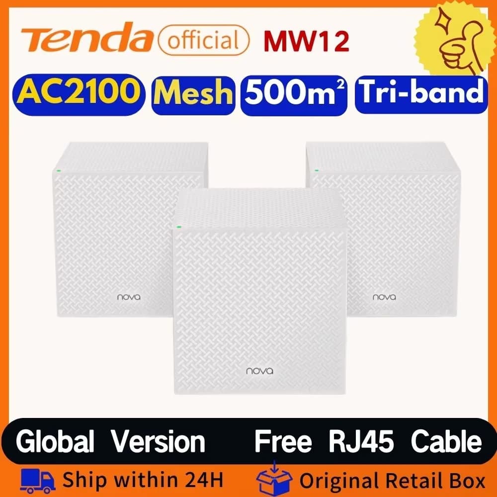 Tenda Mesh Router Wifi 2100Mbps MW12 Gigabit Dual band Wireless Roteador AC2100 2.4 e 5Ghz Rete Mesh Range Extender Cover 500m2