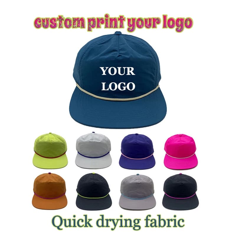 Berretto da baseball a 5 pannelli a tesa piatta sottile leggero ad asciugatura rapida Logo con stampa personalizzata Cappello da camionista con top morbido estivo semplice tinta unita con Ro