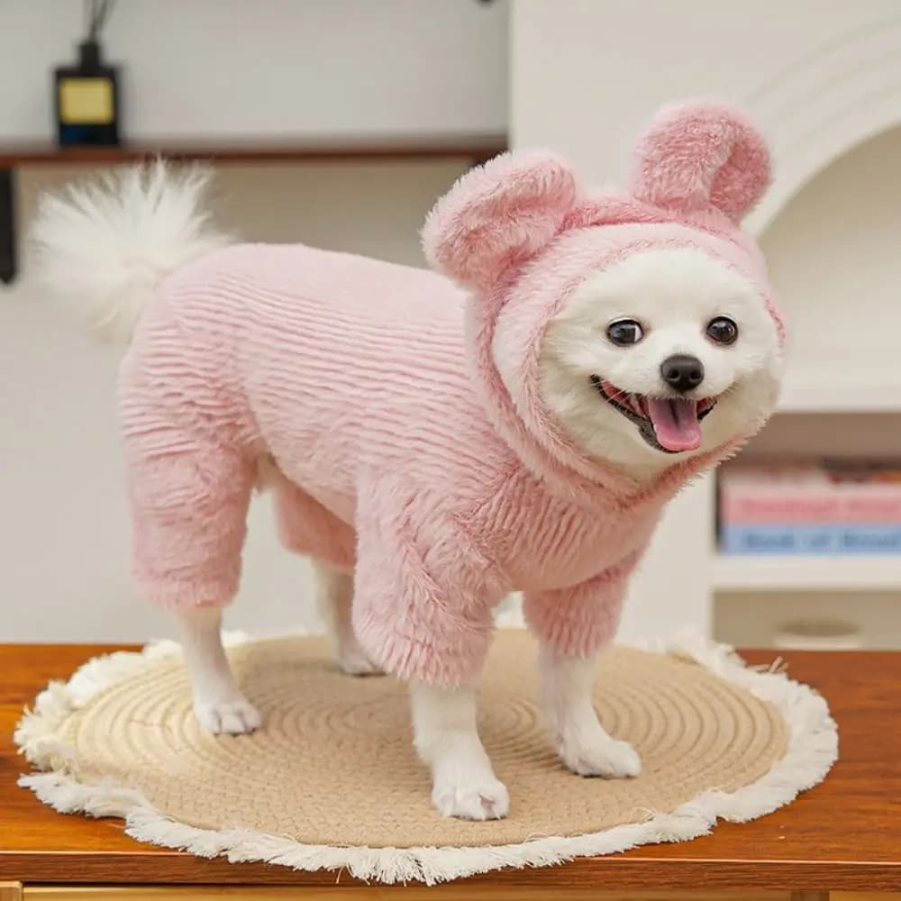 Soft Warm Puppy Winter Overall Thick Hooded Pet Pajamas Velvet Puppy Four-Legged Outdoor Activities