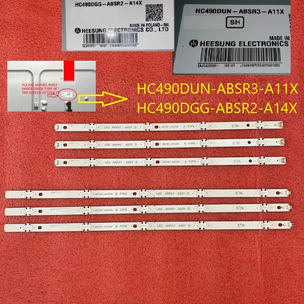 6pcs LED Strip for 49UJ701V LED ARRAY 49LJ61/UJ65 49LH61 49UJ65 A B 49UJ651V 49LJ614V 49UJ650 49UJ635 HC490DGG-ABSR2-A14X