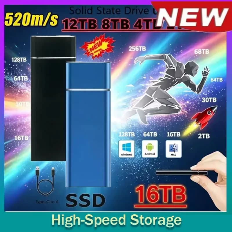 SSD Mini Portatile 256TB 1TB 2TB, Unità di Archiviazione Esterna USB3.0 ad Alta Velocità per Computer e Laptop