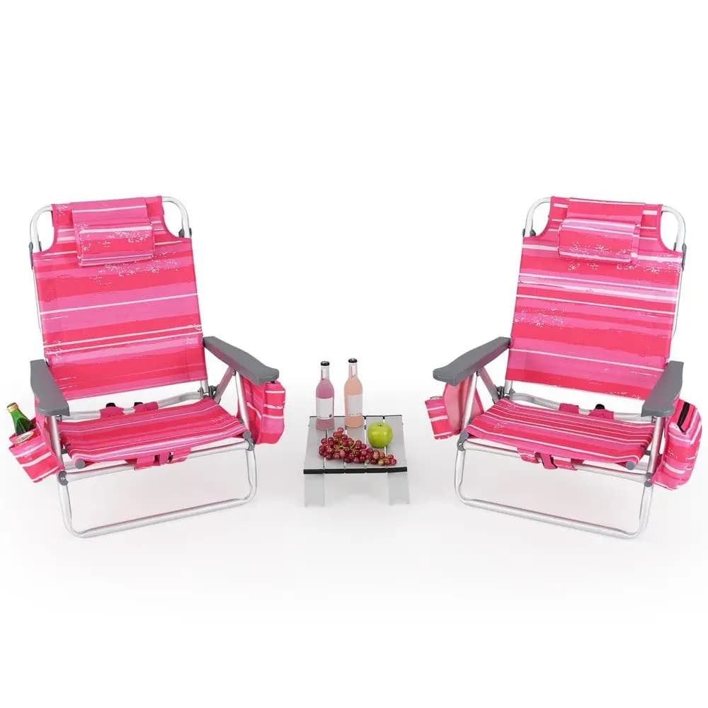 Sedia da Spiaggia, Sedia da Campeggio con Braccioli, Borsa Termica, Portabicchieri, Porta Asciugamani e Tasche Laterali, Sdraio per Prendere il Sole
