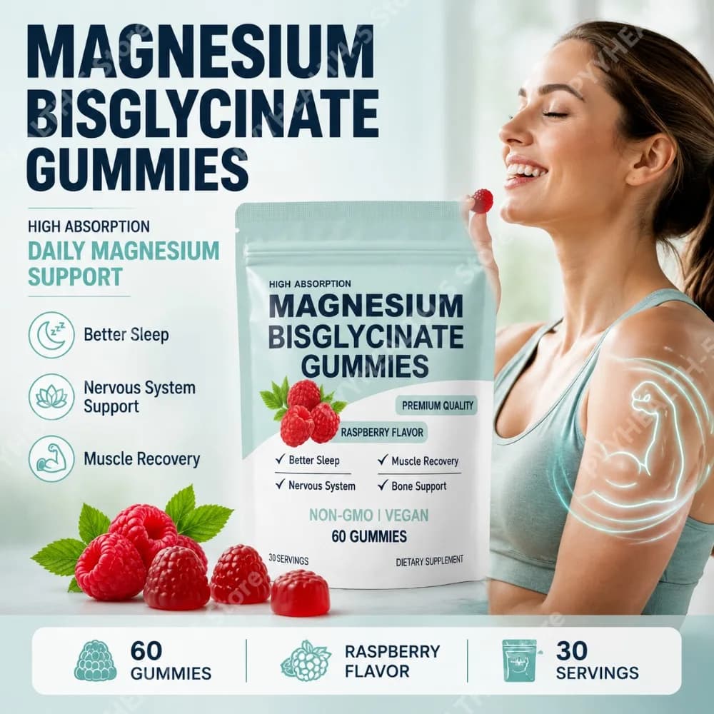 Magnesium Bisglycinate Gummies for Adults 400mg High Absorption Magnesium Supplement for Sleep Muscle Recovery Bone Support 60ct