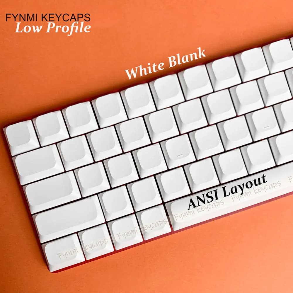 Copritasti PBT bianchi vuoti Fynmi a basso profilo ANSI 61 tasti a 116 tasti Copritasti a sublimazione del colore per Keychron