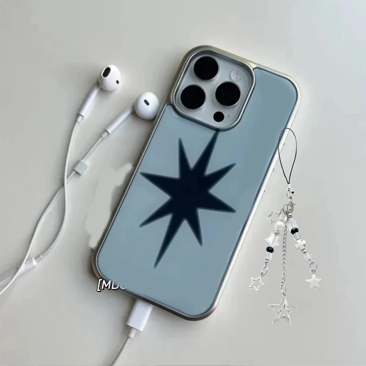 Korean Blue Star Creative Advanced Design Phone Case for iPhone 17 Air 16 E 15 14 13 12 11 Pro Max 7 8 Plus Y2K Cute Cover