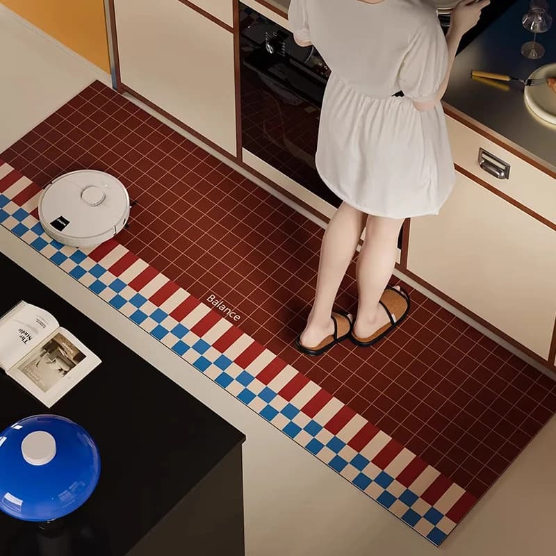 Anti-slip Long Kitchen Mat, PVC Quadretti Premium Mat, Oil Resistant, Home Decoration, Alfombras De Cocina