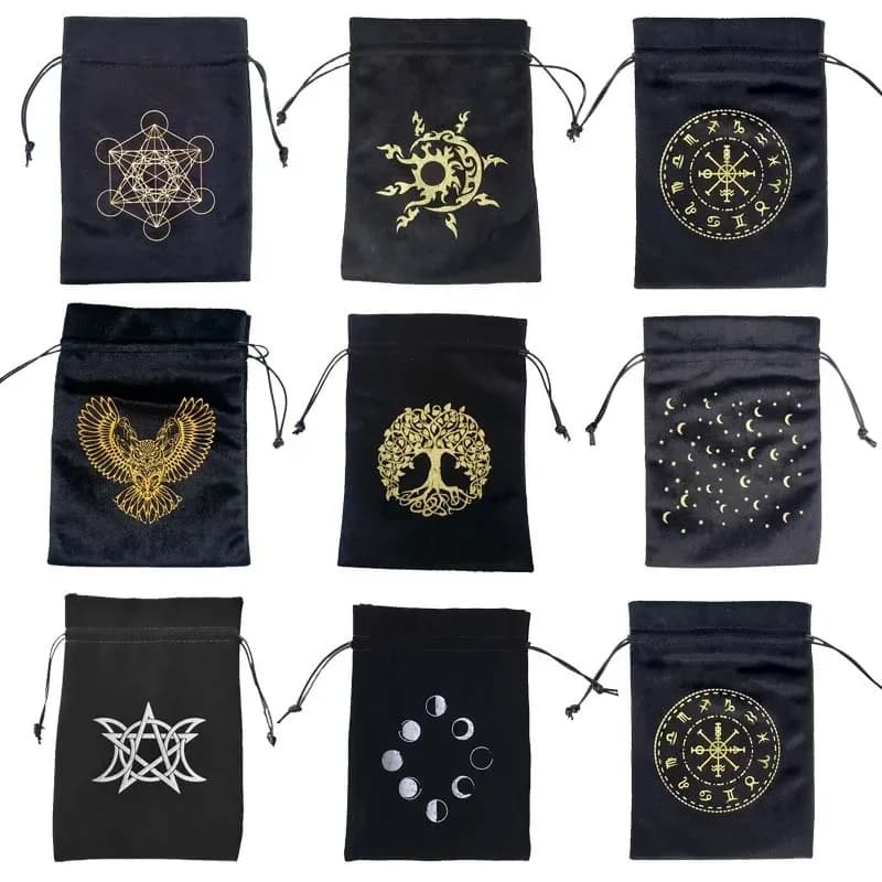 Animali di velluto Tarocchi Sole Teschio Wicca Carte Oracle Piccola custodia Custodia Rune Costellazione Strega Divinazione Gioielli Borsa per dadi