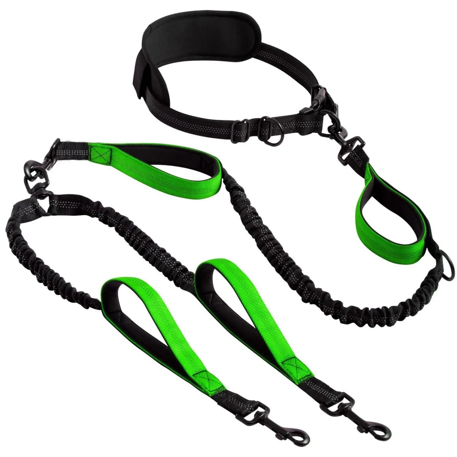 Dual Head Leash Paired Control Dog Running Lead Hands Free Waist Belt for Active Walking and Exercise