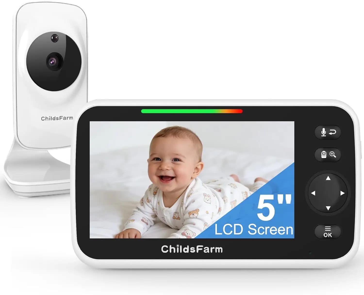 Monitor per Bambini da 5 Pollici con Telecamera, Visione Notturna, Comunicazione Bidirezionale, Sensore di Temperatura, Lunga Portata per Nuovi Genitori