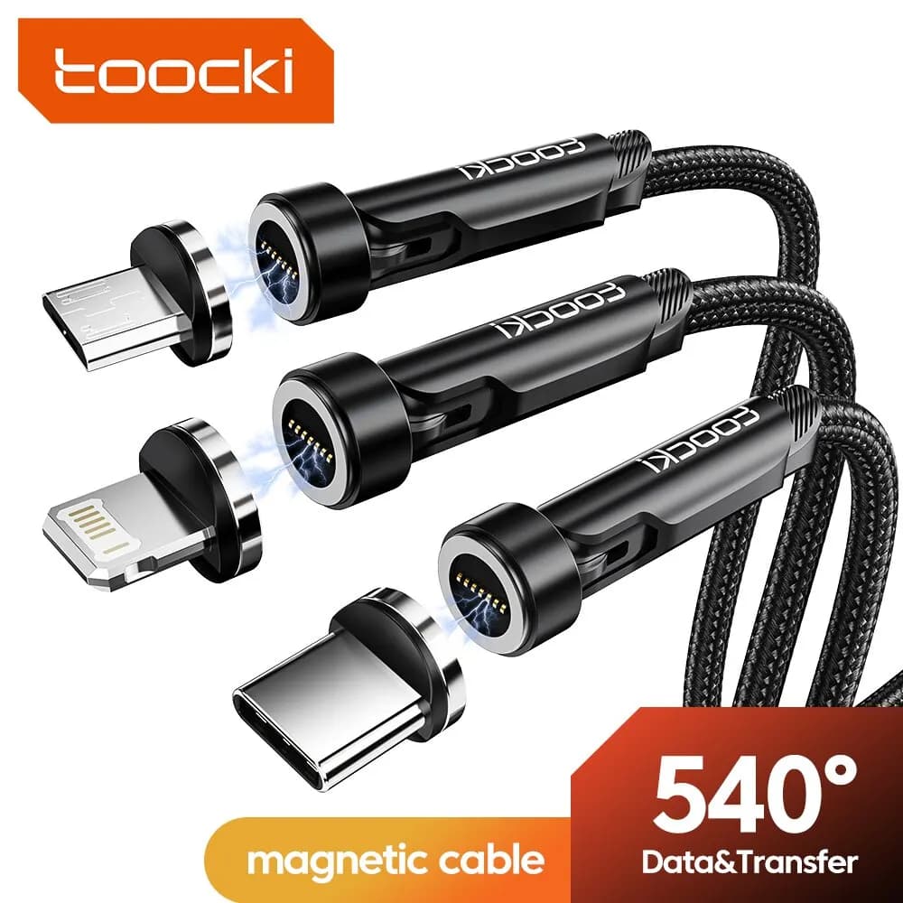 Toocki 540 Wheel USB cable Magnetic type C for iPhone 12 Xiaomi Fast charger Micro USB Type-C Magnet Data cable
