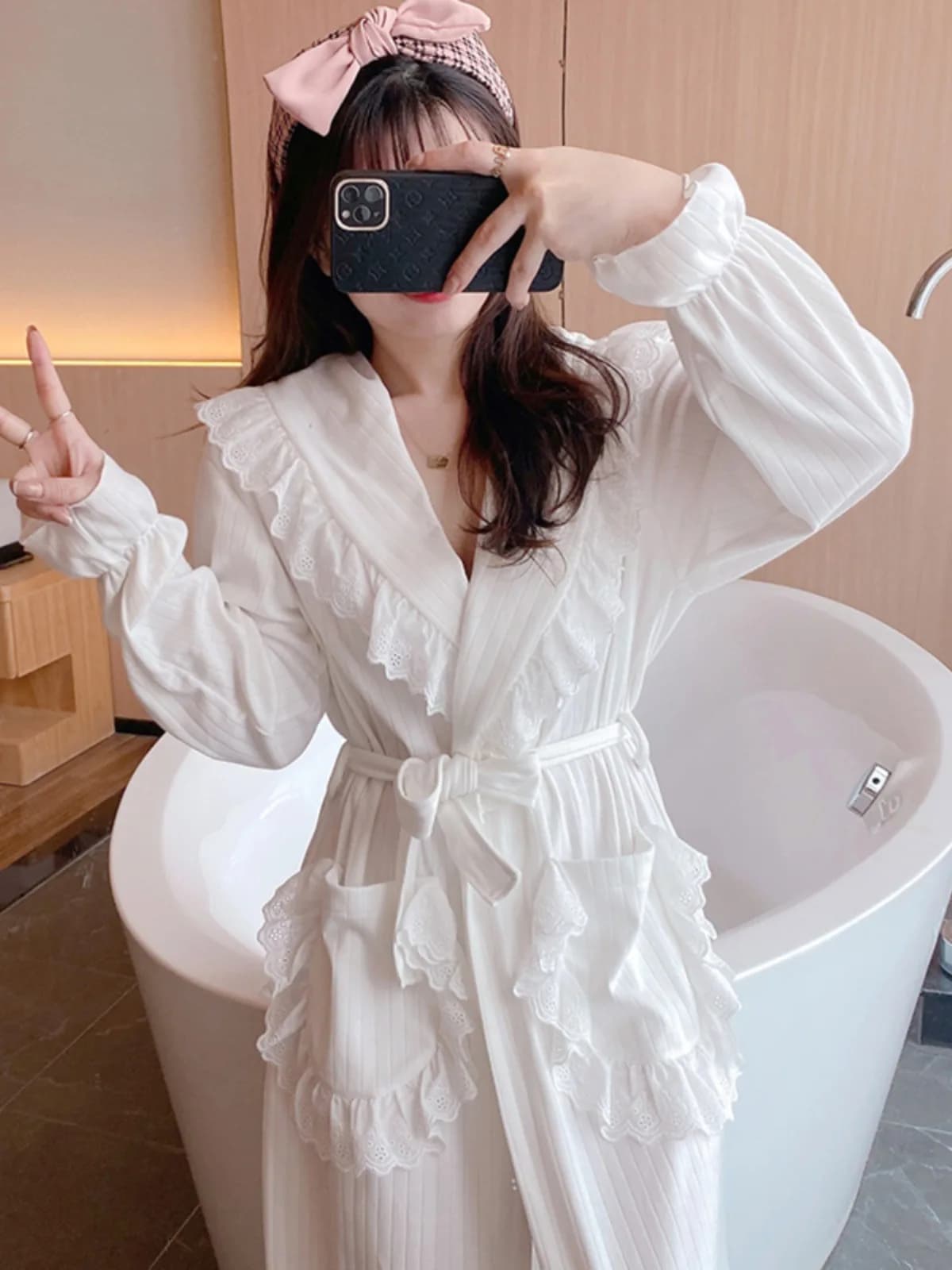 Autumn/Winter Morning Robe Sleeping Dress Cotton Spring/Autumn Women's New Home White Wedding Dress Women's Nightwear