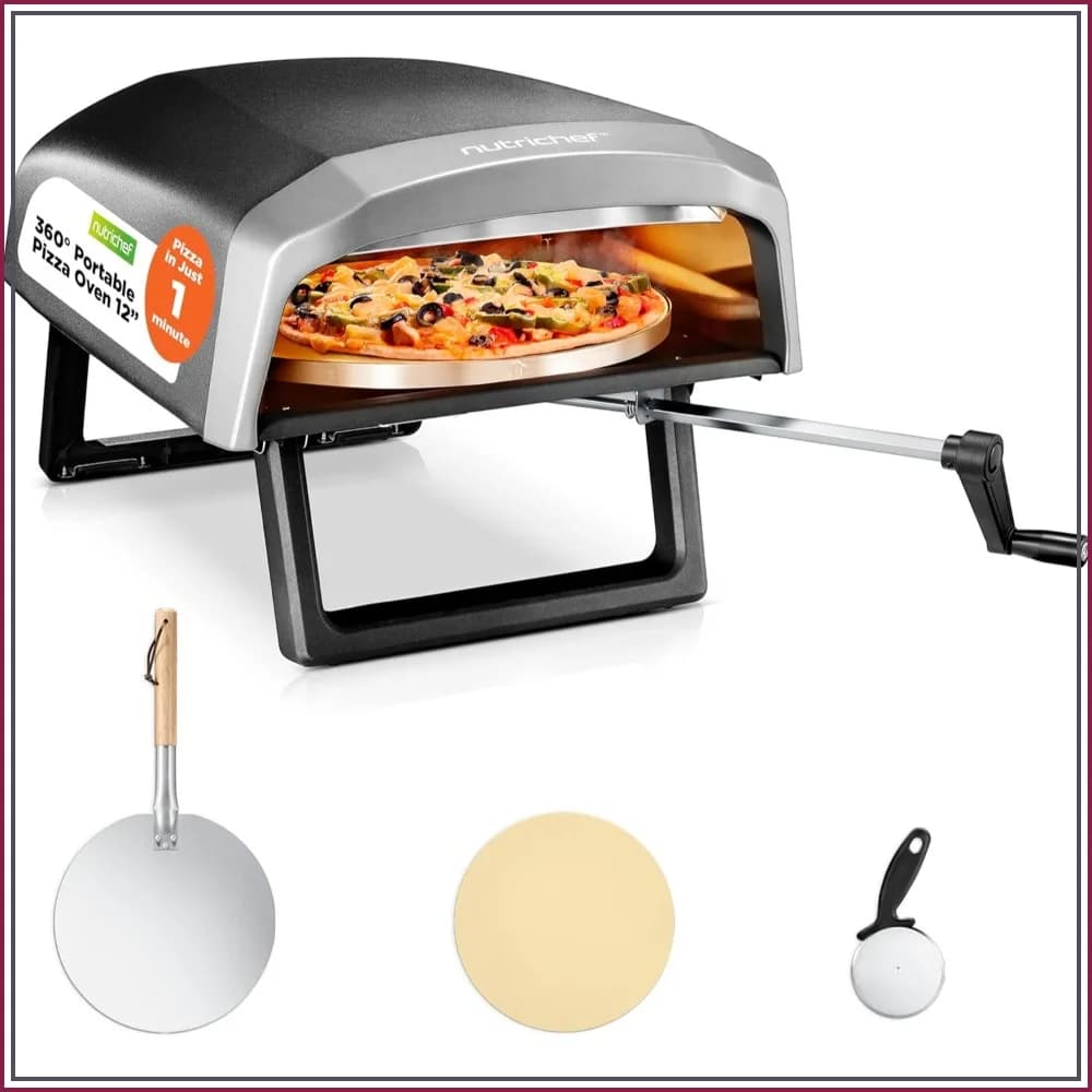 Outdoor Pizza Oven | Cook 12" Pizza in 60 Seconds | 360° Rotating Stone | Adjustable Heat | Includes Peel, Cutter, Cover & Hose