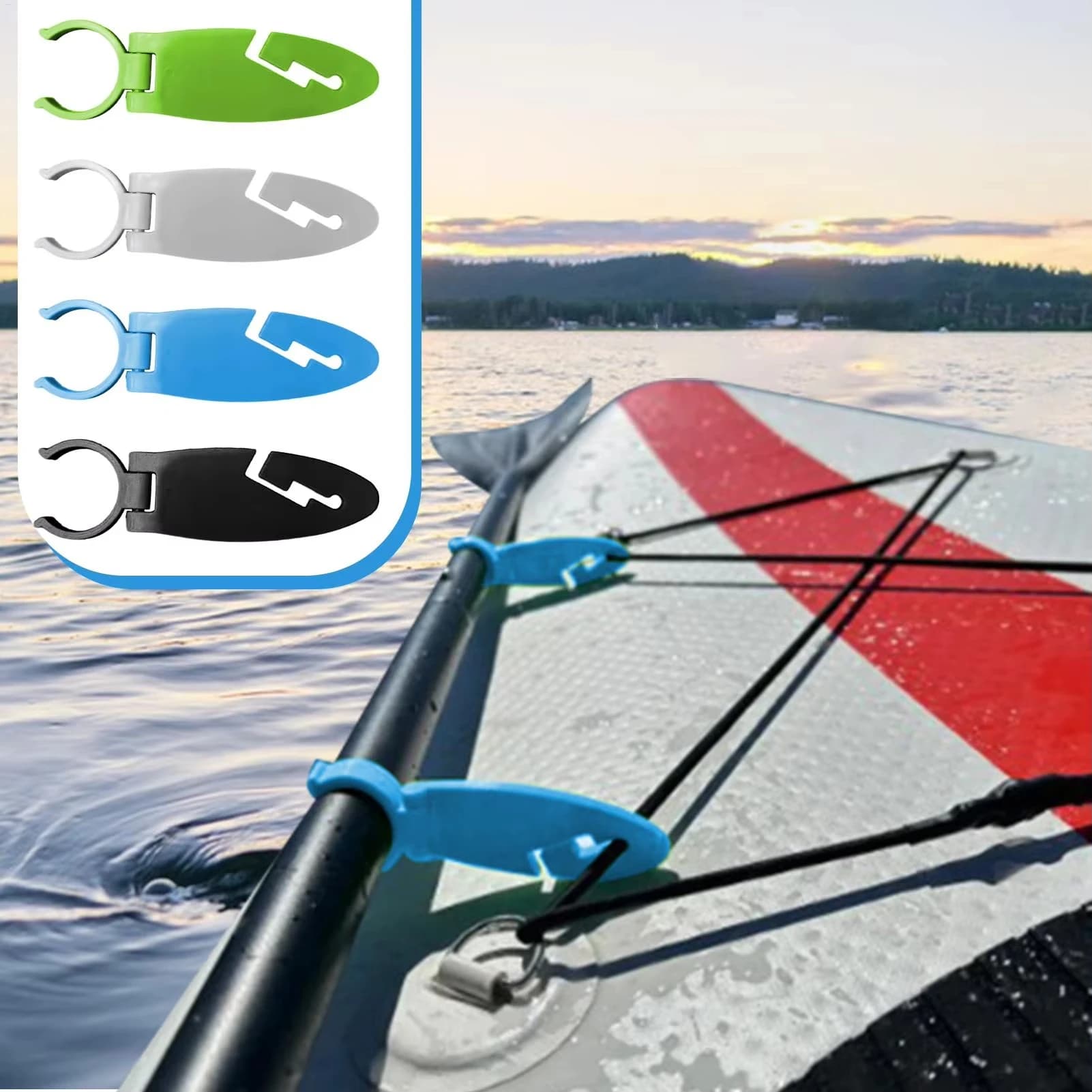 2 Pezzi Clip per Stand Up Paddle Board, Supporto Doppio per Paddle Board, Morsetti di Fissaggio Espandibili per Kayak e Accessori Sport Acquatici