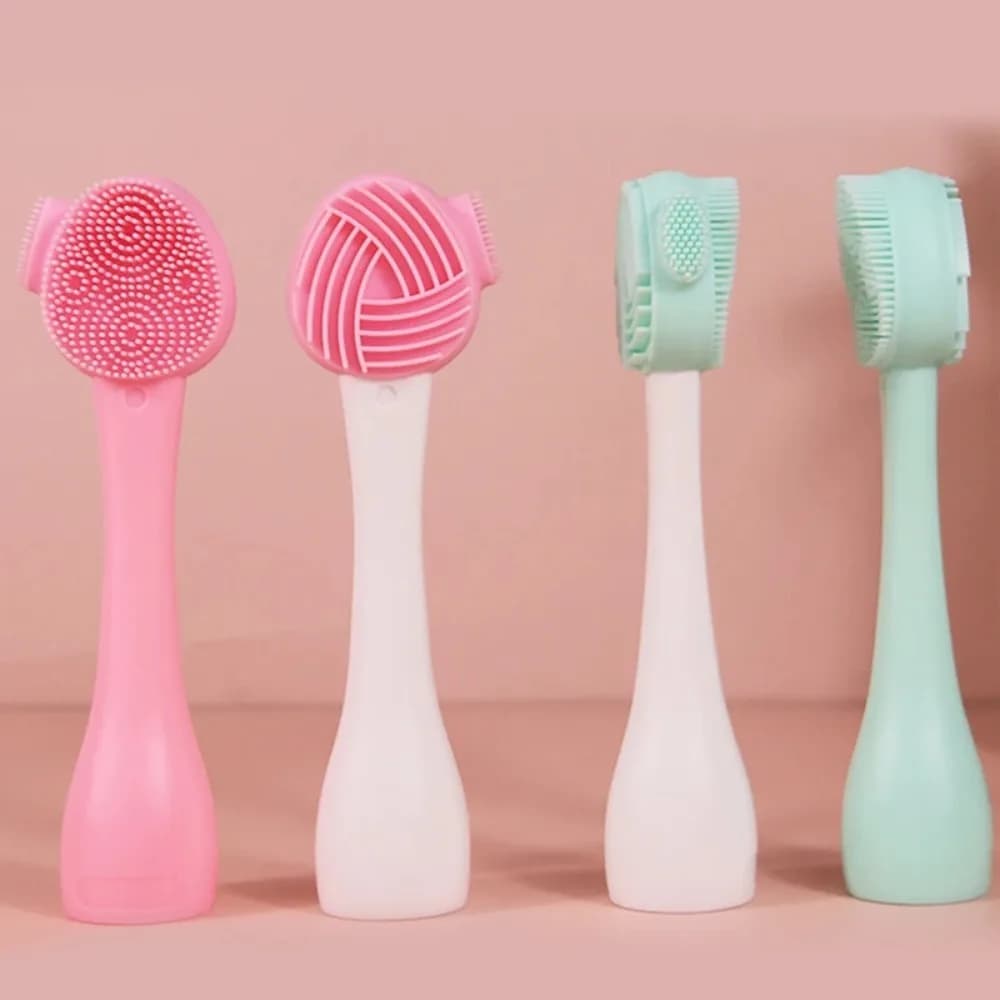 Spazzola detergente viso in silicone a doppia faccia, morbida, manuale, per la pulizia del viso, massaggio e rimozione maschera di fango