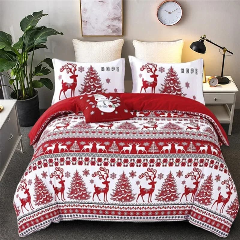 Set copripiumino natalizio Fiocco di neve Alce rosso Reineer Tree Queen King Set biancheria da letto matrimoniale Twin Single Boys Regalo di Capodanno per adulti