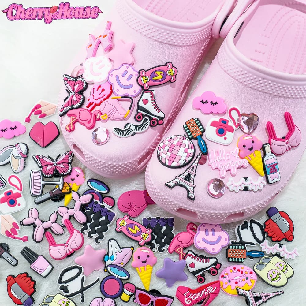 20//50/100pcs Ciondoli per scarpe rosa casuali per le donne Make Up Decorazioni per scarpe Spilli per ragazze Regali Accessori per sandali Fenicotteri