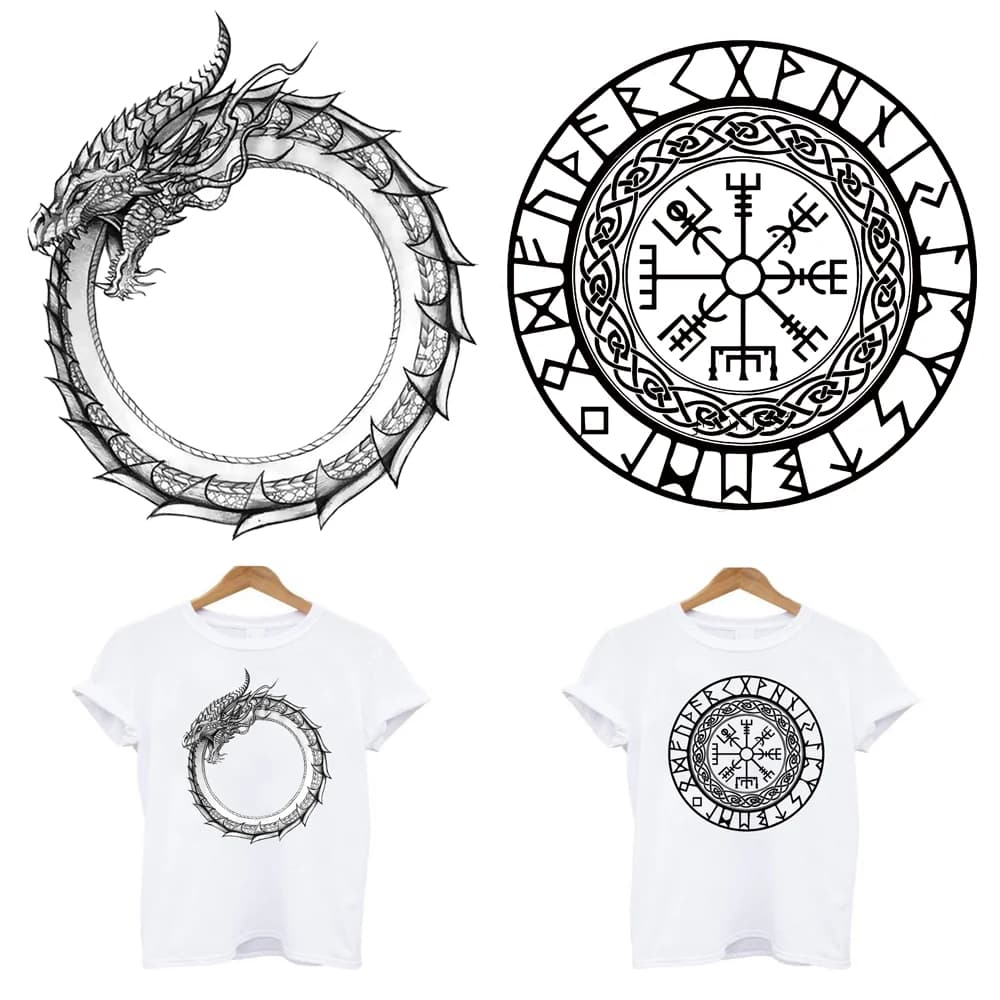 2Pcs/Lot Viking Dragon Heat Thermal Transfer Thermo Adhesive T Shirt Sticker Ironing Iron On Fusible Patches For Clothing Custom
