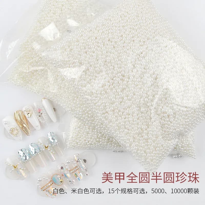 5000-10000PCS 1.5-5mm White Beige Round Ball Pearls Beads Nail Art Rhinestones Jewel Decorations Manicure Ornaments Accessories