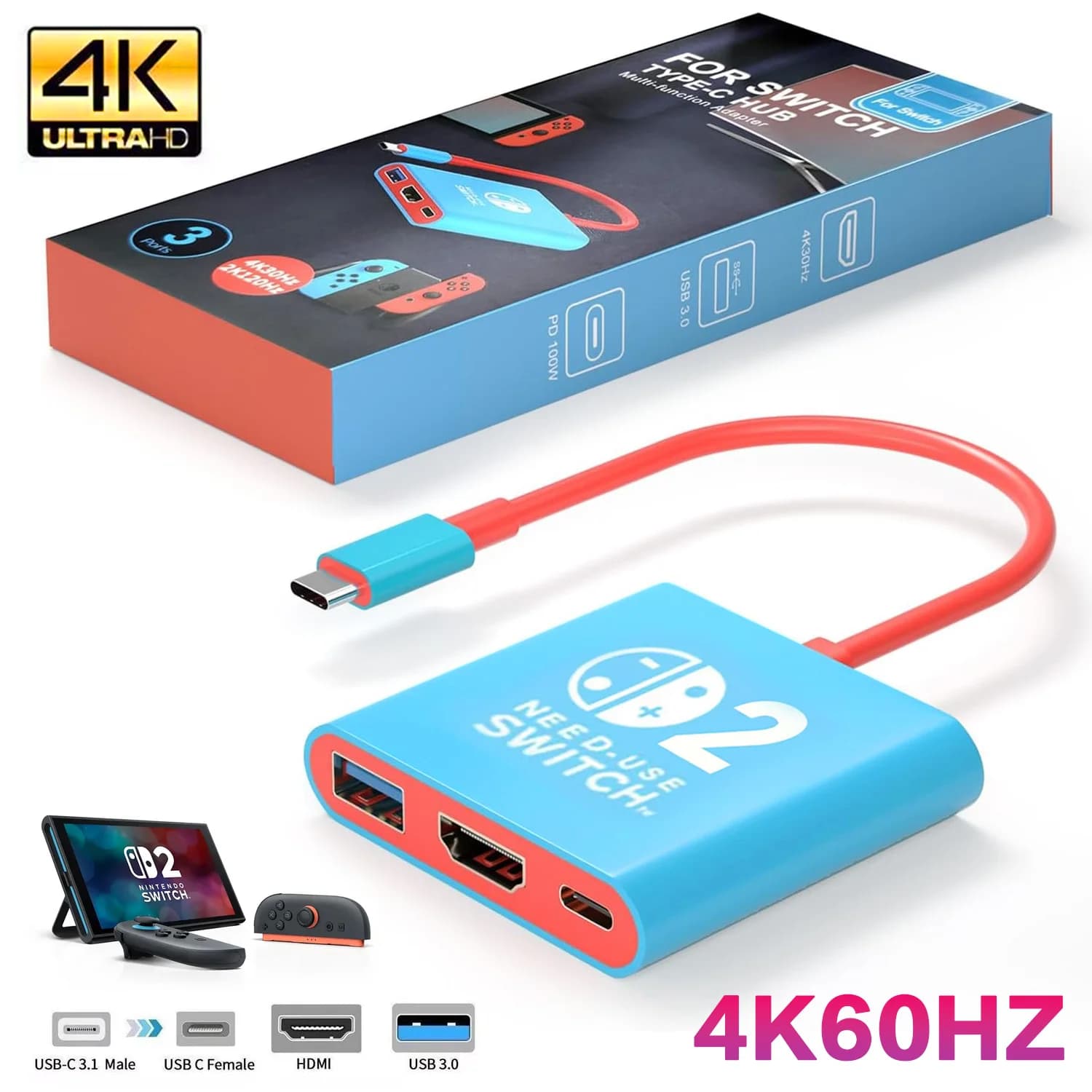 C-type adapter cable to HDMI 4K60Hz High definition mirroring screen for Nintendo Switch2 Oled/Lite Laptop mobile phones