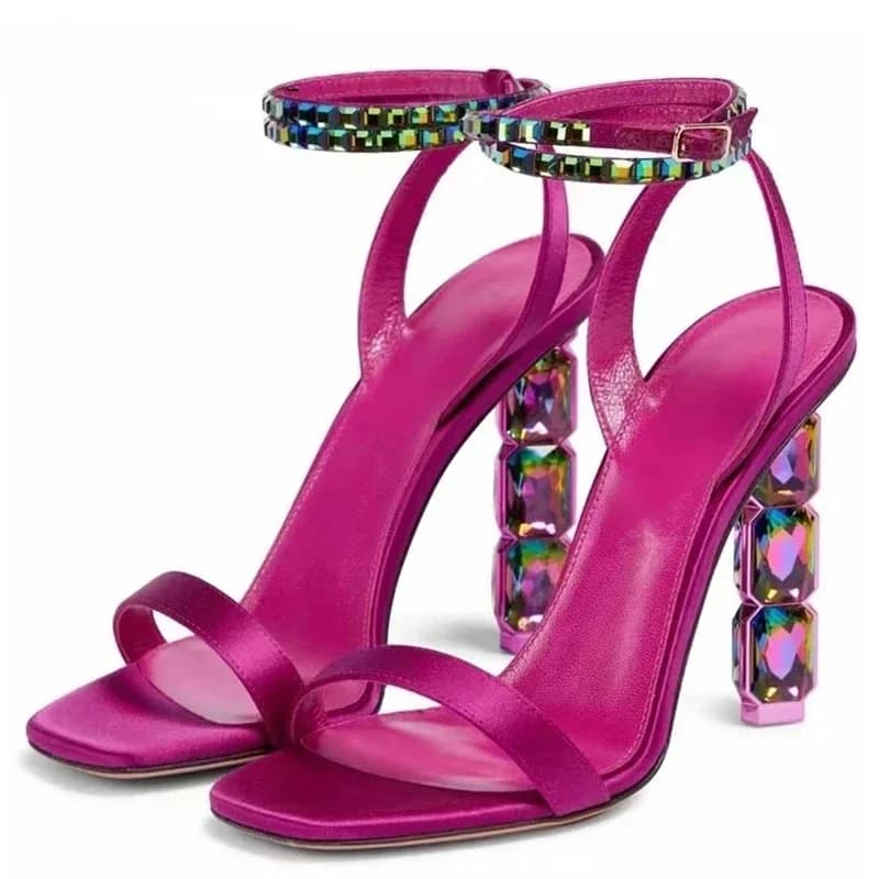 Aneikeh Sandals with crystal heel glittering sexy Woman Summer 2026 Slim straps embellished high heel shoes for women Décolleté