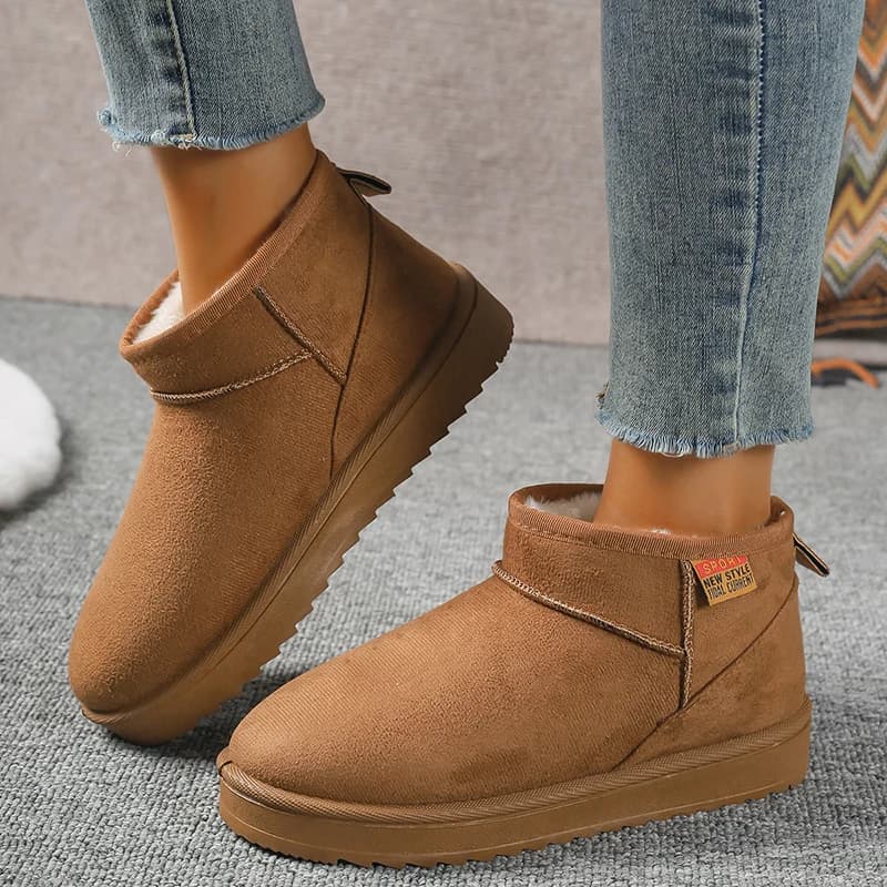 Women's Solid Color Thick Plush Snow Boots Comfortable Warm Flat Ankle Boots Woman Winter Casual Slip On Cotton Shoes Plus Size
