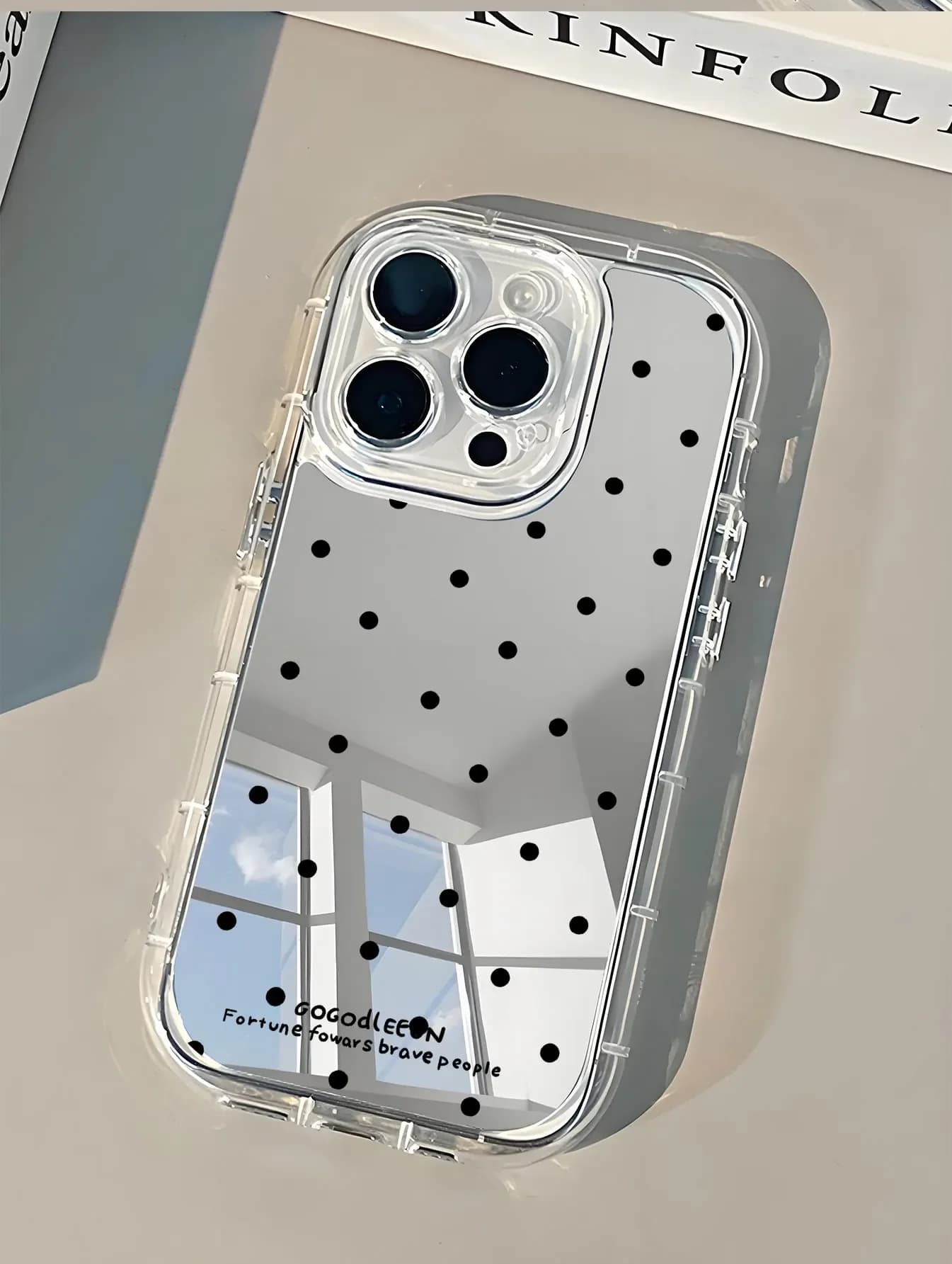 Cover for iPhone 17AIR 16 15 14 13 12 11 Pro MAX XR XSMAX 7 8 Plus Y2K with make-up mirror and black polka dot soap, Korean style