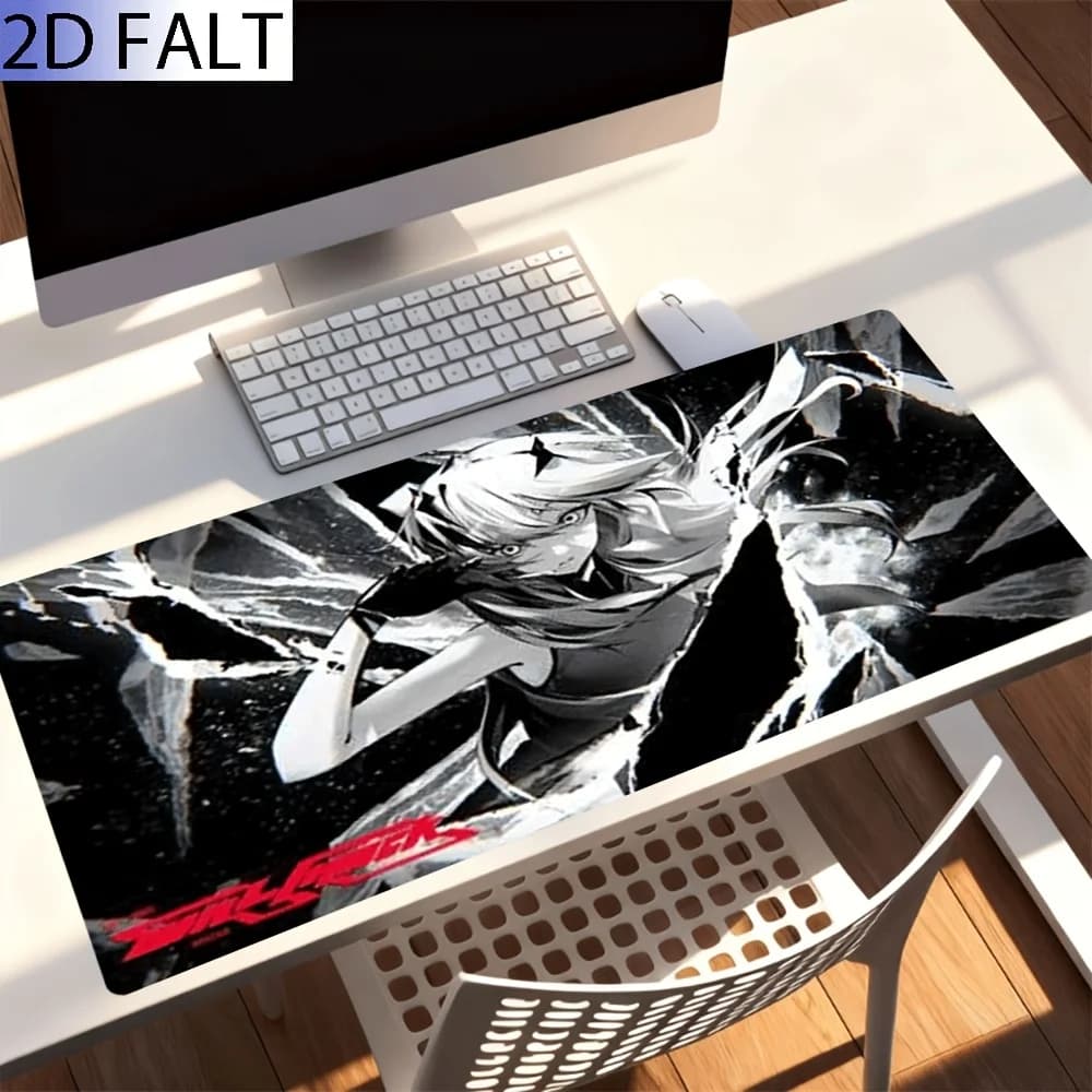 Gaming Mouse Pad,Desk Mat,Large Size,Anti-slip,Stitched Edges,Soft Rubber,White Hair Sharp Horn Anime Deskpad For Office Use
