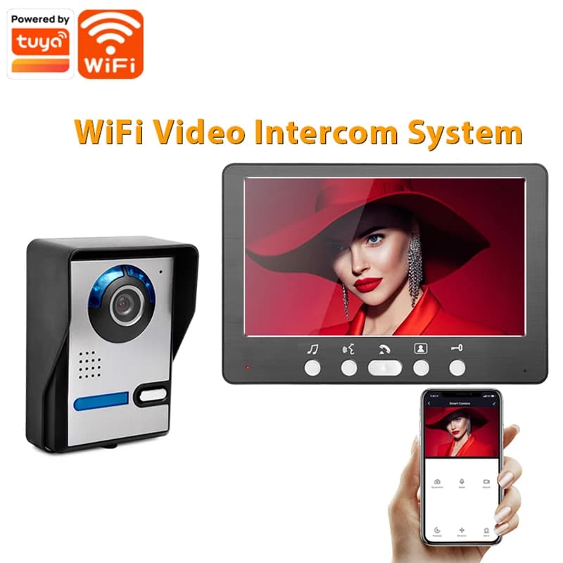 Videocitofono WiFi Tuya da 7 pollici 1080p ad alta definizione Campanello Visione notturna Monitoraggio remoto a prova di pioggia Sblocco Riprese video