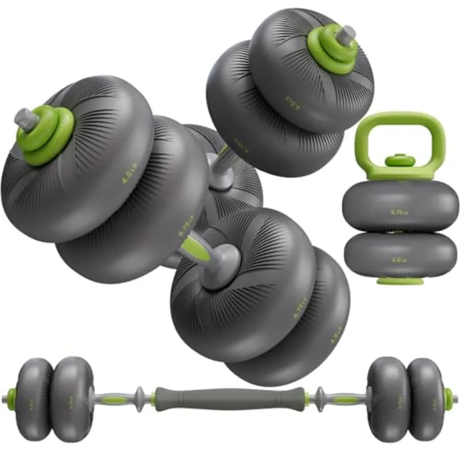 LIFERUN Adjustable Manubri Set Soft 45lbs 67lbs PVC Coatings, Free 4-in-1 Gym Set Used as Libra, Manubri and Kettlebell