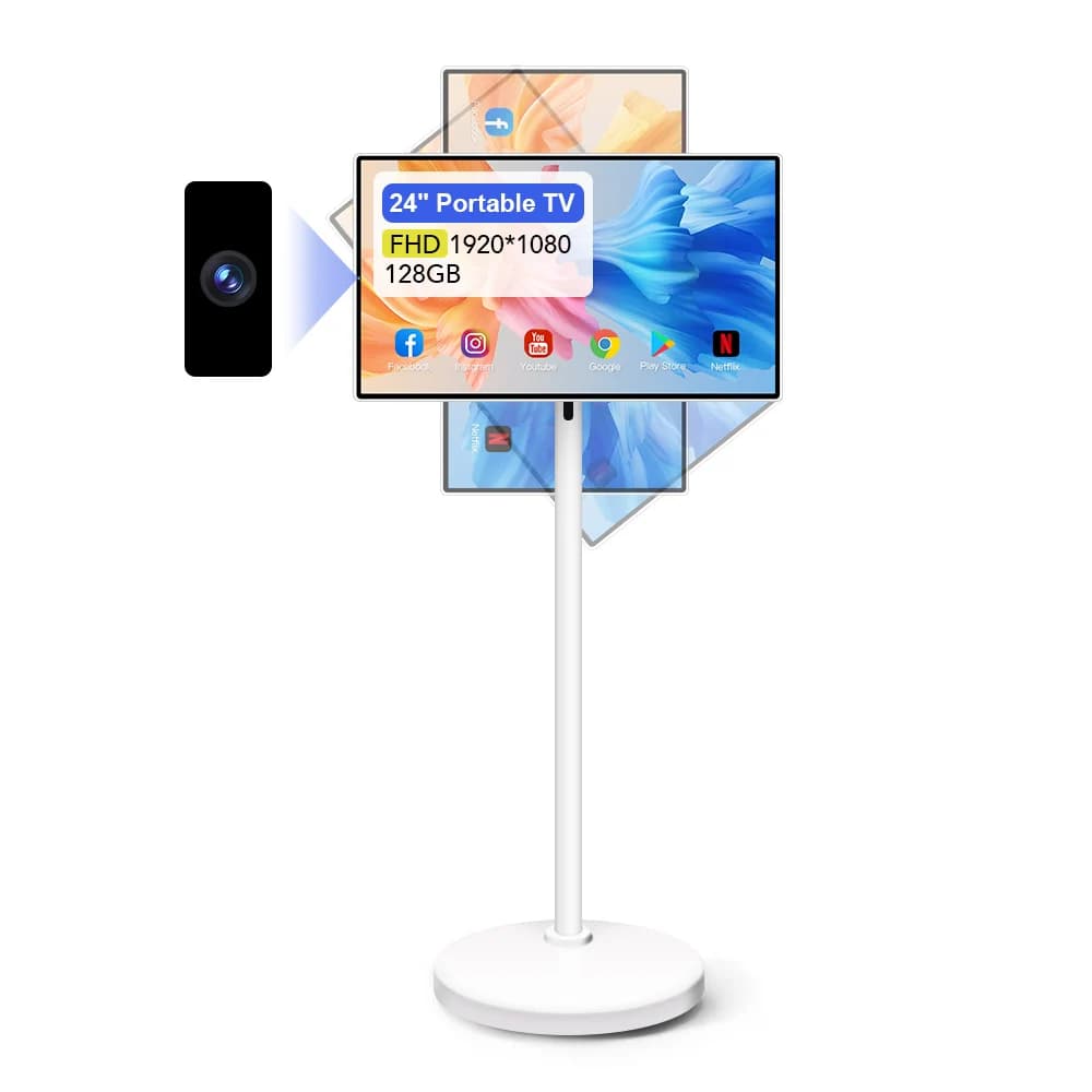 24 inch TV 128 GB Android 13 Smart 8 core CPU display and 13 MP camera Portable monitor support Follow with mobile TV