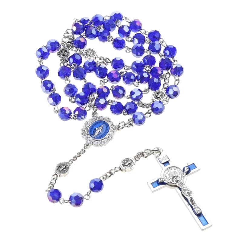 Collana con rosario in acrilico da 10mm collana con ciondolo a forma di croce religiosa cattolica in tessuto Vintage per uomo donna gioielli con ciondolo