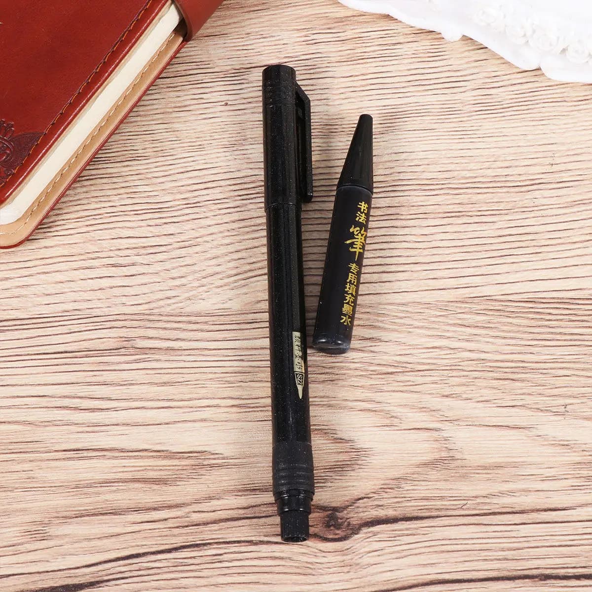 1Set Calligraphy Brush Pen Set Nylon Wood Handle Water-Based Ink Chinese Japanese Kanji Writing Drawing Lettering Markers