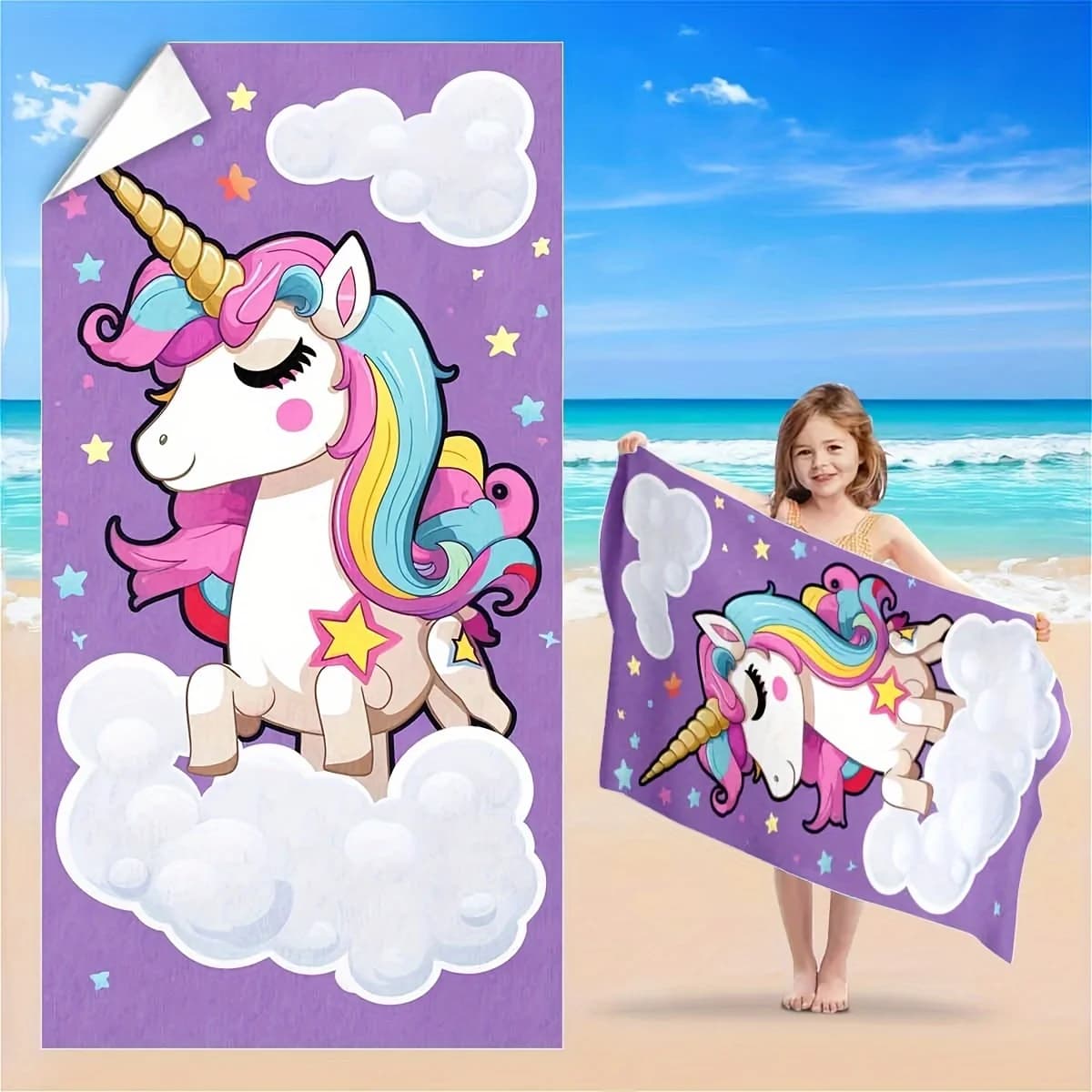 1 pezzo di simpatico asciugamano da spiaggia a forma di cartone animato, asciugamano da viaggio leggero, stile moderno, essenziale per l'estate per ragazzi e ragazze