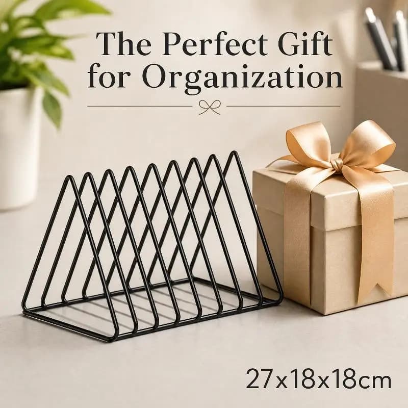 5/9 Grid Storage Rack Triangle Iron File Organizer Metal Desktop Book Magazine Holder Multifunctional Vertical Display Rack