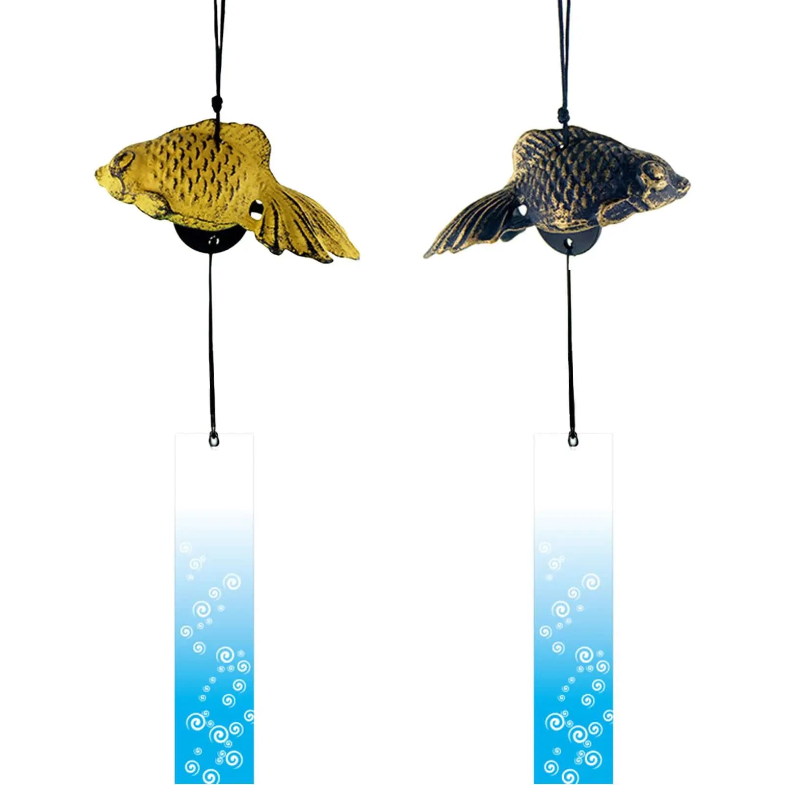 Cast Iron Wind Chime Goldfish Bless Bell Pendant Memorial Sympathy Small Wind Chime for Outside Balcony Patio Room Indoor