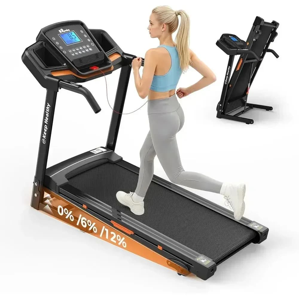 High-Capacity Portable Treadmill: 3-Level 12% Incline, 350 lbs, Bluetooth Speaker, Shock Absorption, Quiet Operation
