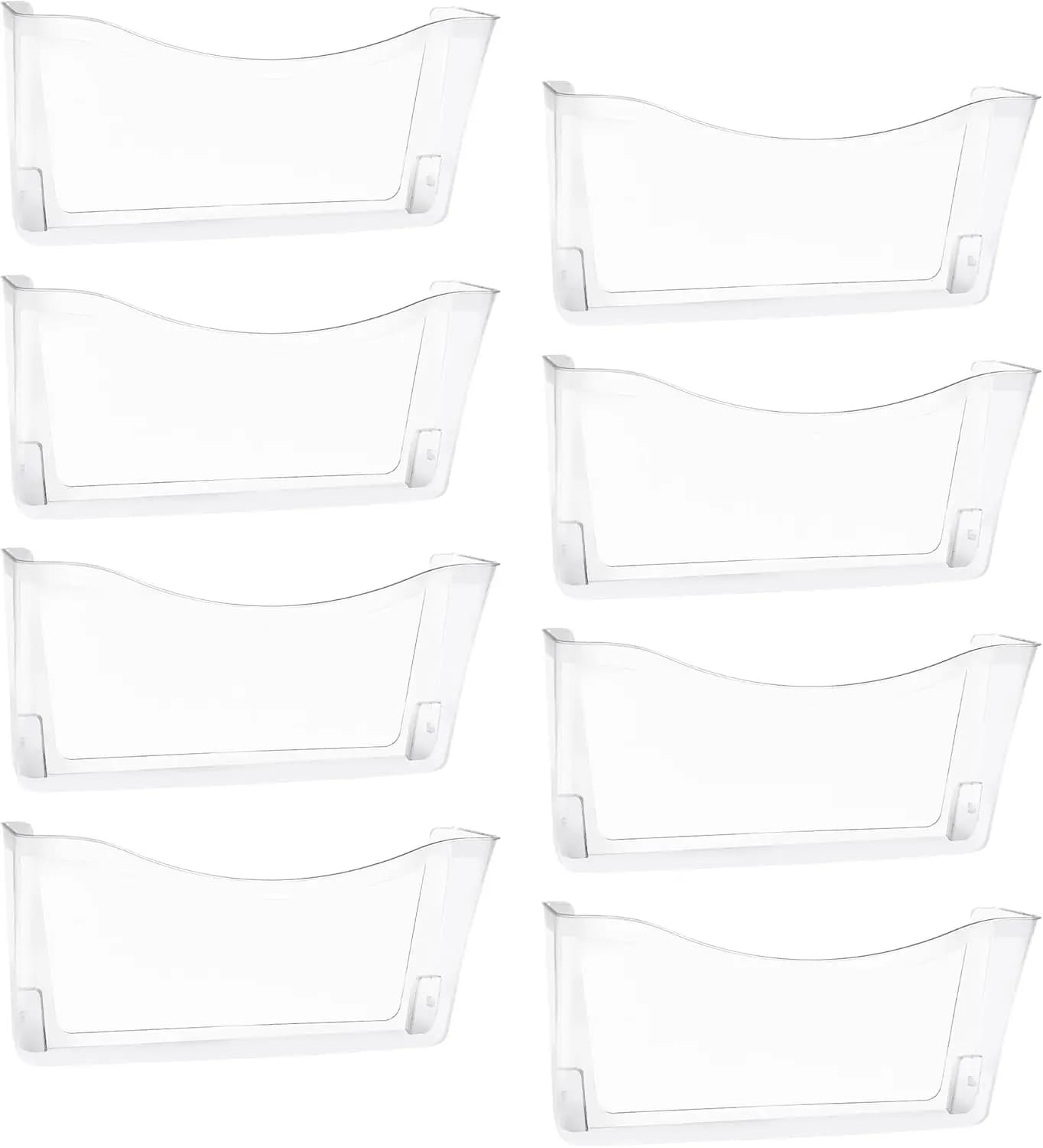 Confezione da 8 organizer trasparenti da parete, contenitori in plastica per cartelle da appendere per ufficio, scuola, casa, 13,85x3,14x6,88 pollici