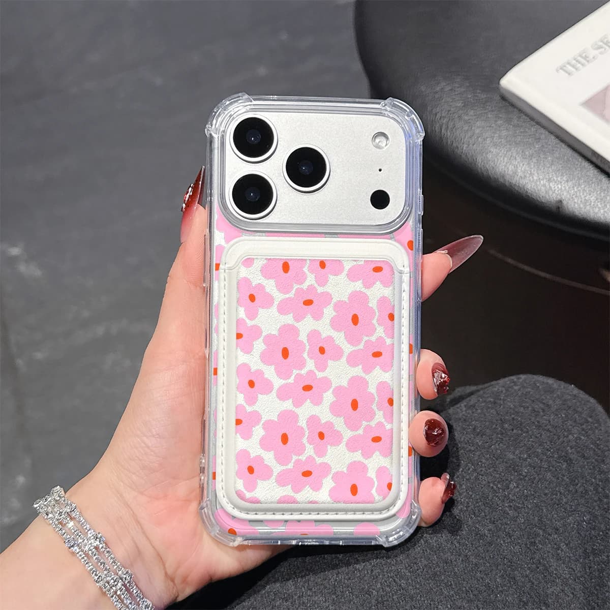 Pink Petal Pop Phone Case For iPhone 17 16 15 14 13 Pro Max Plus Wallet Pocket Transparent Soft TPU for Magnetic Phone Case