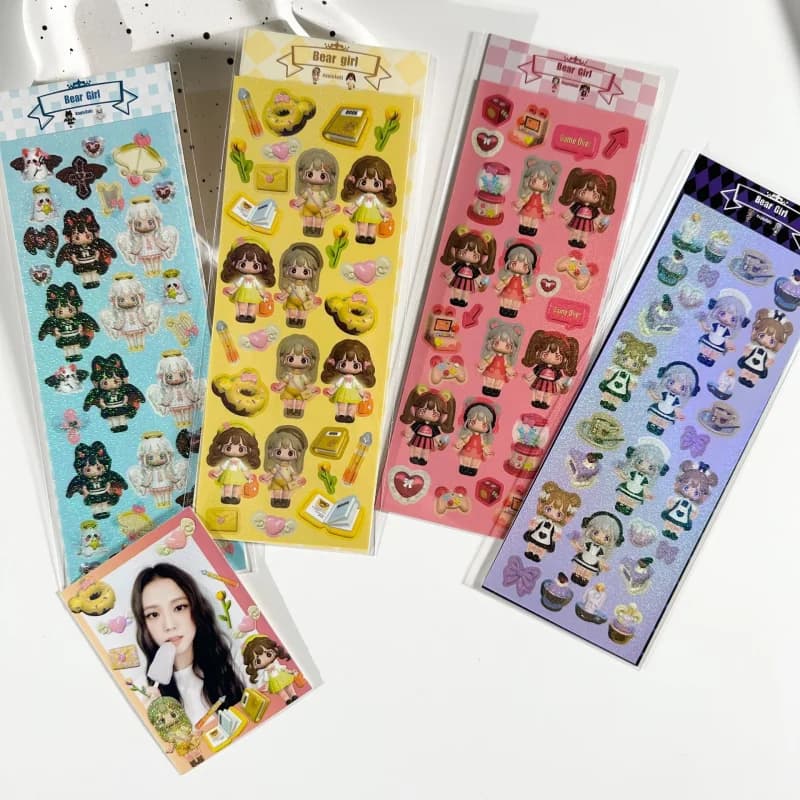 Laser Glitter Sweet Cute Kawaii Modellazione 3D Ragazza Adesivi Manuale Star Card Photo Notebook Diario Adesivo decorativo del fumetto fai da te