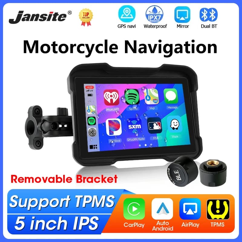 Portable 5 inch Motorcycle Carplay Wireless Android Auto Bluetooth Moto Monitor Support TPMS Navigation GPS IPX7 Waterproof