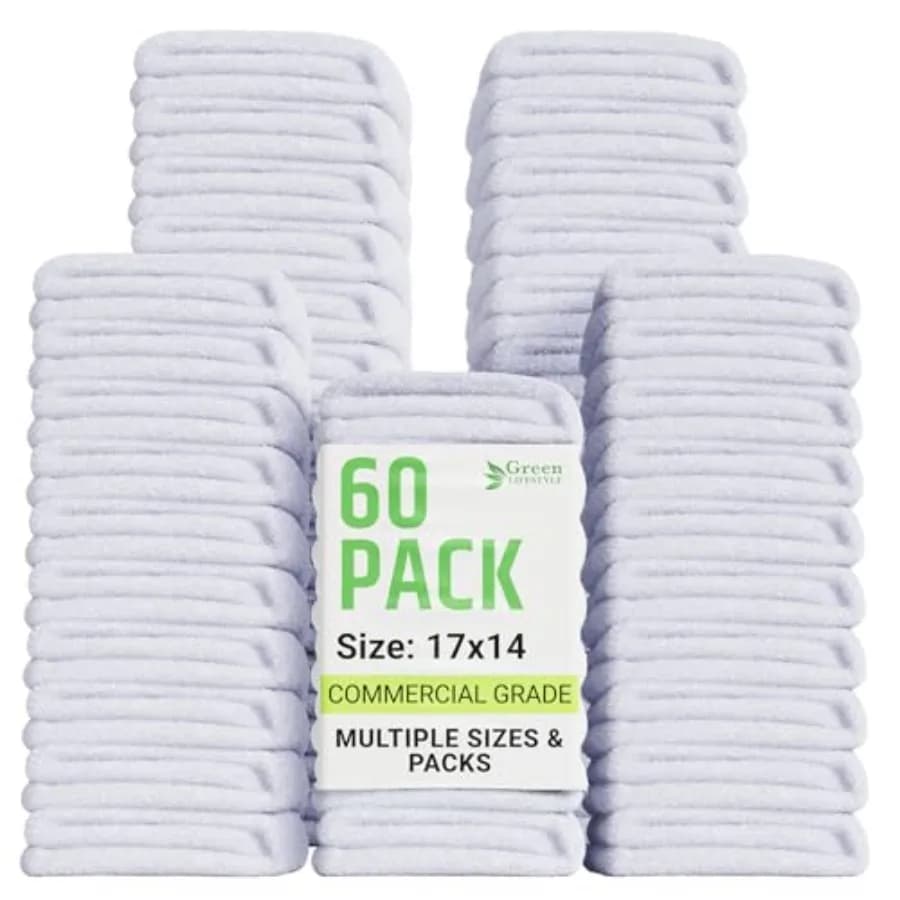 Confezione da 60 Panni in Cotone 14x17, Stracci Assorbenti per Pulizie Domestiche, Asciugamani da Cucina, Panni per Bar, Resistenti in Spugna Terry