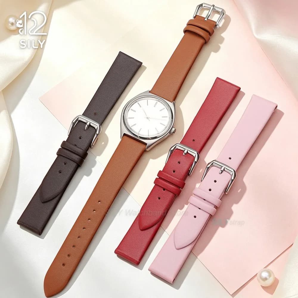 8/10/12/14/15/16/17/18/20/21/22mm Ultra-thin Calfskin Leather Watch Band Strap Soft Men Women Business Bracelet Replacement Belt