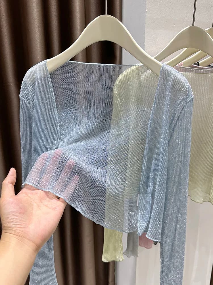 Beach Vacation Sun Protection Light Weight Silk Cardigan Women Summer Blue Beautiful Lace Shawl Dress Outer Thin Cover up