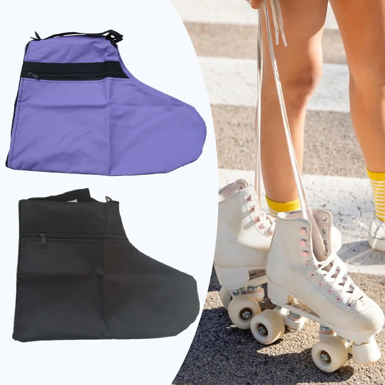 Ice Skates Bag Durable Polyester Waterproof Storage Organizer with Shoulder Strap for Skating Sessions