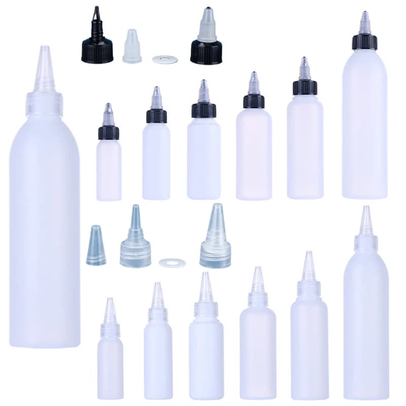 5Pcs 10ml-250ml Plastic HDPE Squeeze Bottles with Twist Top Cap Travel Dispensing Containers For Paint Art Glue Ink Liquid Oils