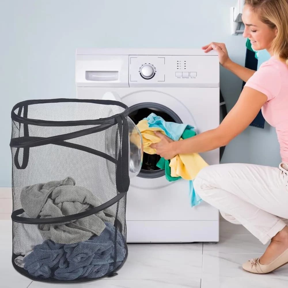 Cesto Pieghevole Grande in Rete per la Separazione del Bucato, Contenitore per Bagno, Borsa Portabiancheria in Rete, Organizzatore per Lavanderia