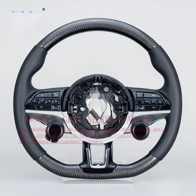 For Maserati Grecale GT 2008‑2020 Steering Wheel Horn Cover Premium Black Carbon Fiber Flat Leather Horn Shell