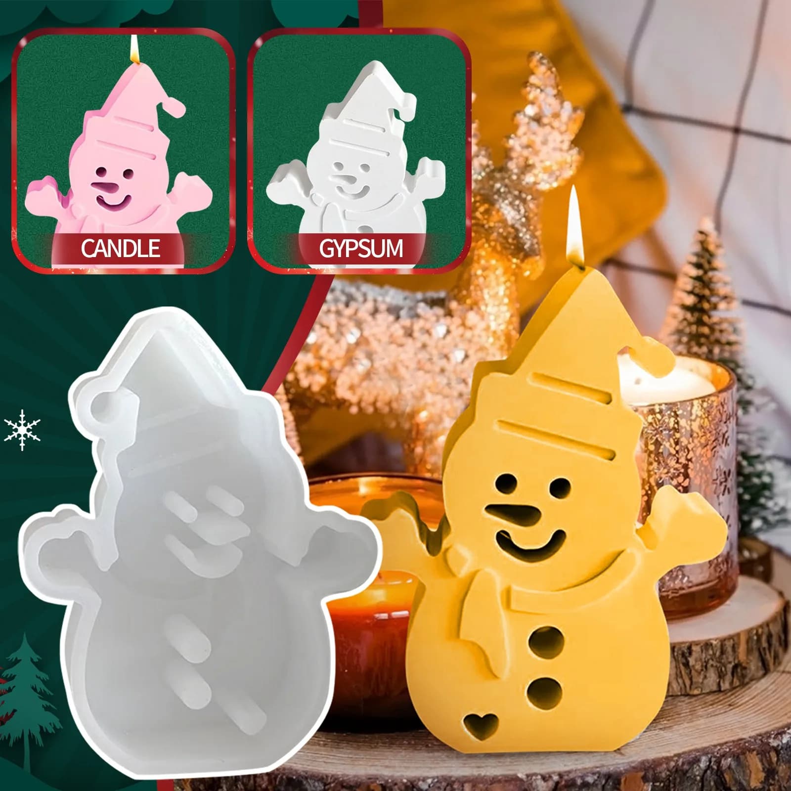 Stampo in silicone per candela pupazzo di neve Forma di pupazzo di neve di Natale Stampo per decorazione in gesso di cemento Stampo in resina epossidica 2024 Regalo di Natale