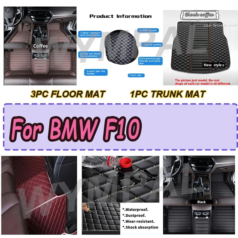 LUXURY Custom Automotive Car Floor Mats For BMW F10 2010 2011 2012 2013 2014 2015 Auto Luxury Leather Floor Mats
