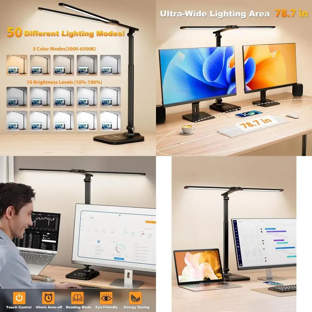 Lampada da scrivania regolabile in altezza con porta USB, dimmerazione graduale per lettura, studio e lavoro d'ufficio